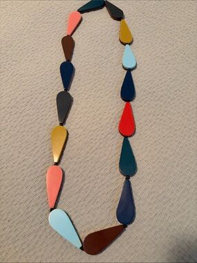 Marimekko Teardrop Statement Necklace - Colorful Resin and Wood Beads